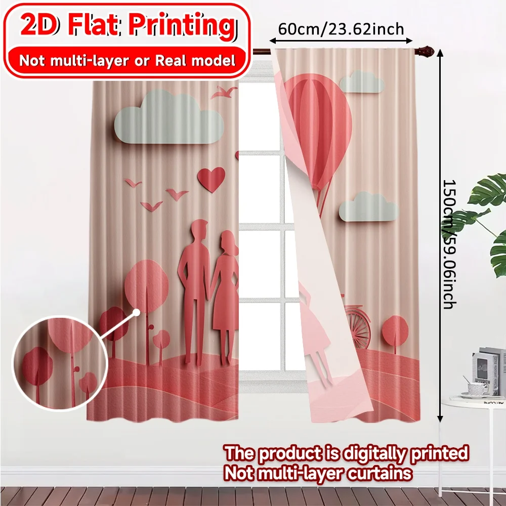 2D Flat Printing,2pcs Love in the Air Modern Light Filtering Curtains Yarn Curtains Room Decor Ldeal for Living Room, Bedroom,