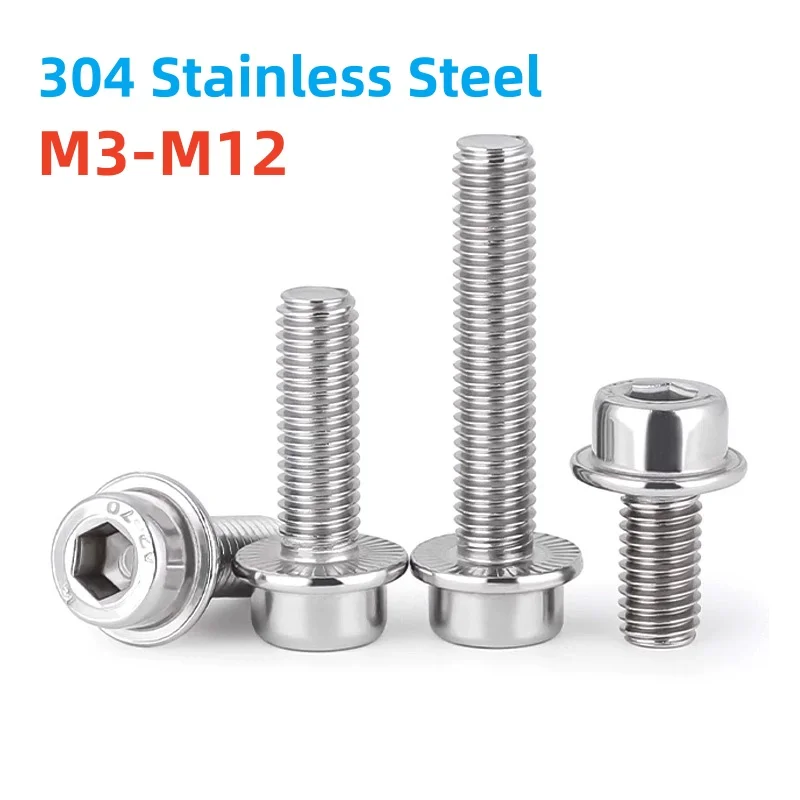 304 Stainless Steel Flange Socket Head Cap Screw M3 M4 M5 M6 M8 M10 M12 With Pad Hexagon Socket Bolt
