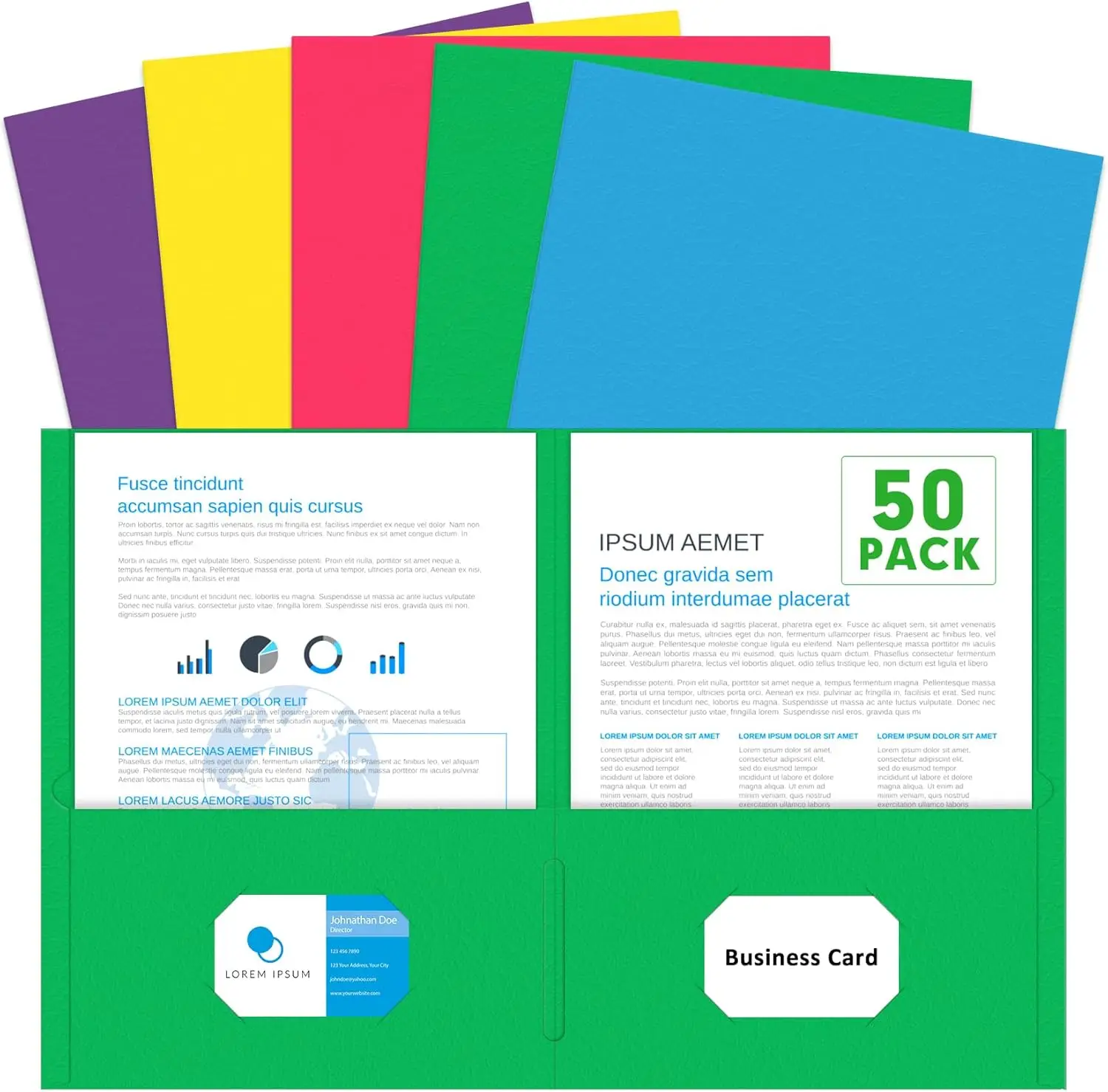 

50 Pack Two Pocket Folders, Letter Size for School Office Home Business, Assorted Colors