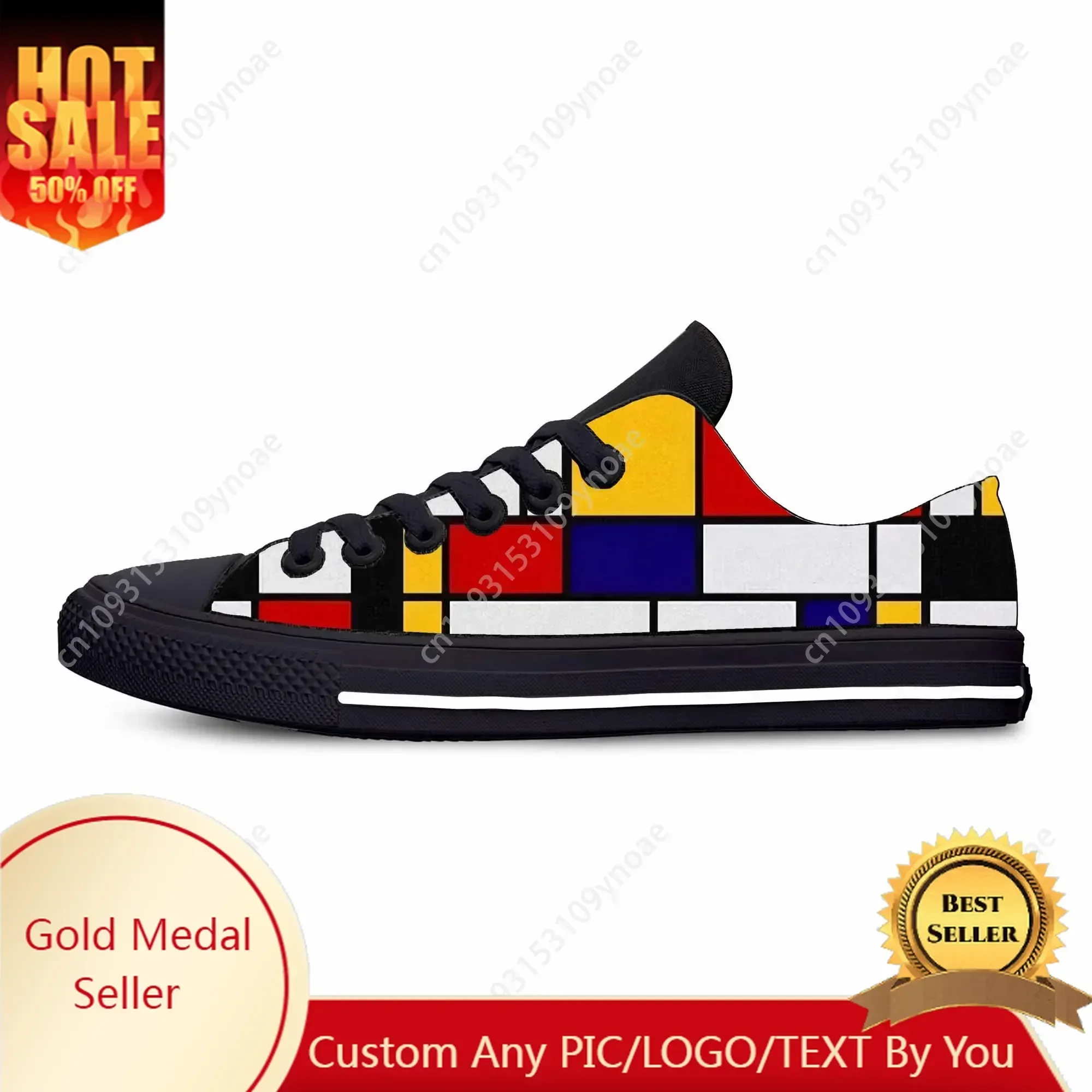 Piet Mondrian Abstract Geometric Pattern Painting Casual Cloth Shoes Low Top Comfortable Breathable 3D Print Men Women Sneakers
