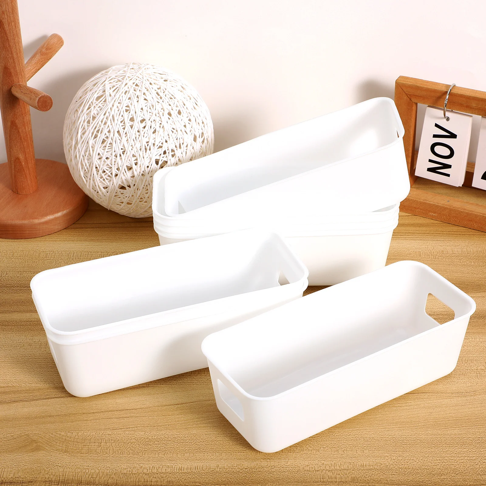 

8 pcs Narrow Rectangular Storage Boxes Plastic Organizer Bins For Kitchen Pantry Bathroom Snack Storage Basket Set Lightweight