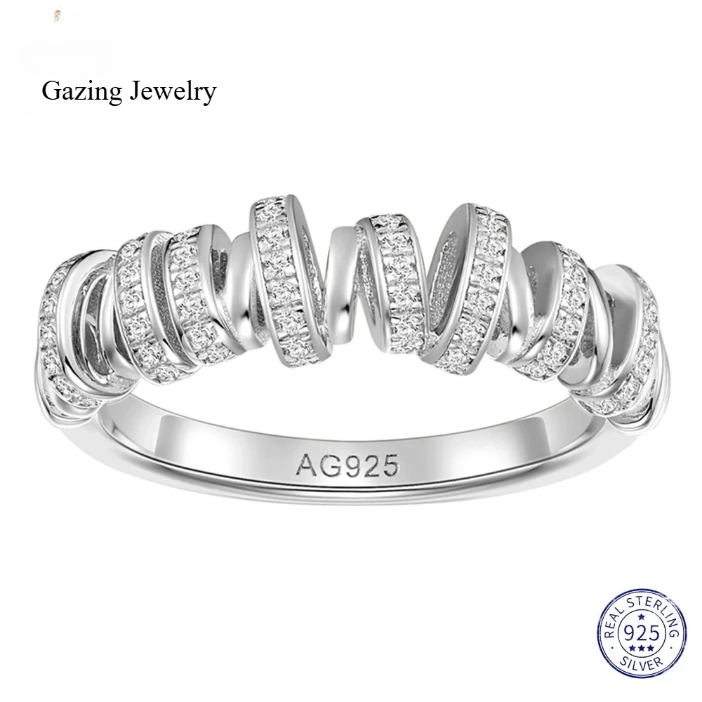 

18K Gold Plated 925 Sterling Silver Shimmering Lab-Created Sapphire Gemstone Unique Irregular Twisted Diamond-Embed
