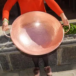 Over Sized Pure Copper Frying Pan Handmade Double Handle Large Household Wok Pot Container Multi Use