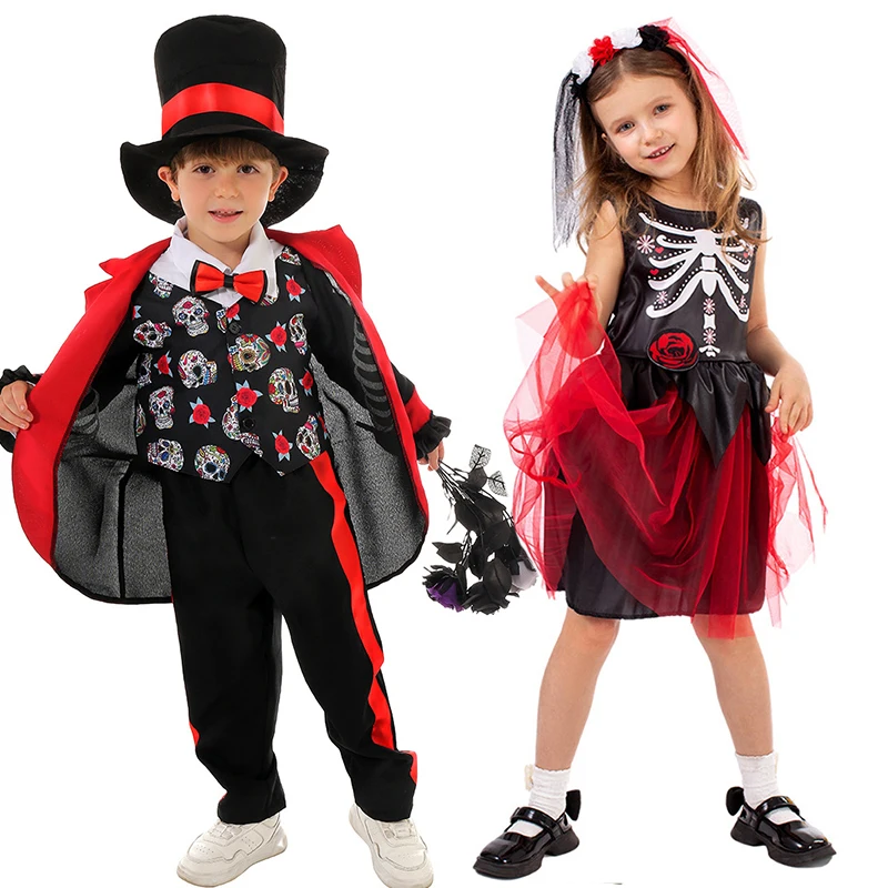 2024 New Arrival Skull Boys Day of the Dead Fancy Dress Up Voodoo Skeleton Day Of The Dead Senorita Halloween Costume