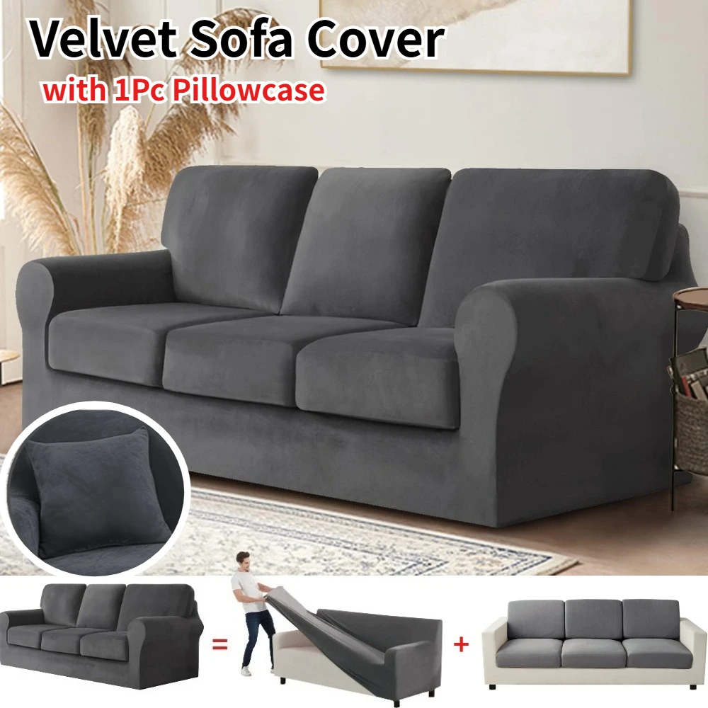 Luxury Velvet Stretch Sofa Covers Cushion Cover Modern Plush Couch Sofa Slipcovers 1/2/3 Seater Furniture Protector for Kids Pet