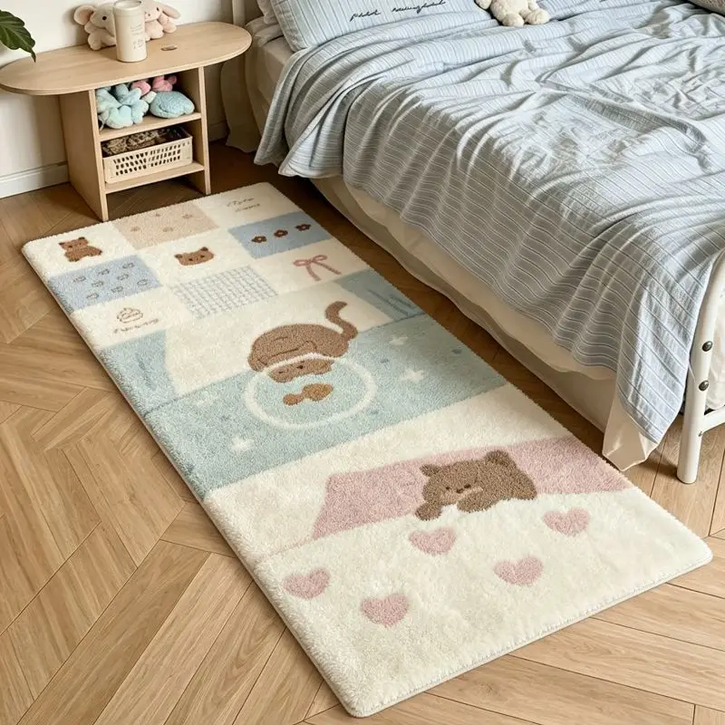 VIKAMA Delightful Kitty Mouse Apple Gingham Runner Rug Silky Snug Sleeping Space Room Accent Special Favor Robust Soft Durable