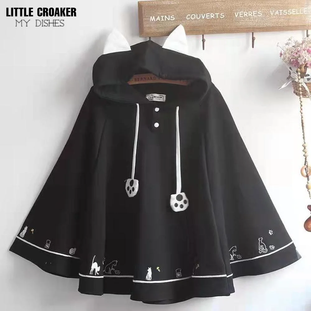 Lolita Cloak Harajuku Hoody Cloak Japanese Christmas Women Sweetshirts Fleece Cape Loose Pullover Batwing Sleeve Hoodie Coat