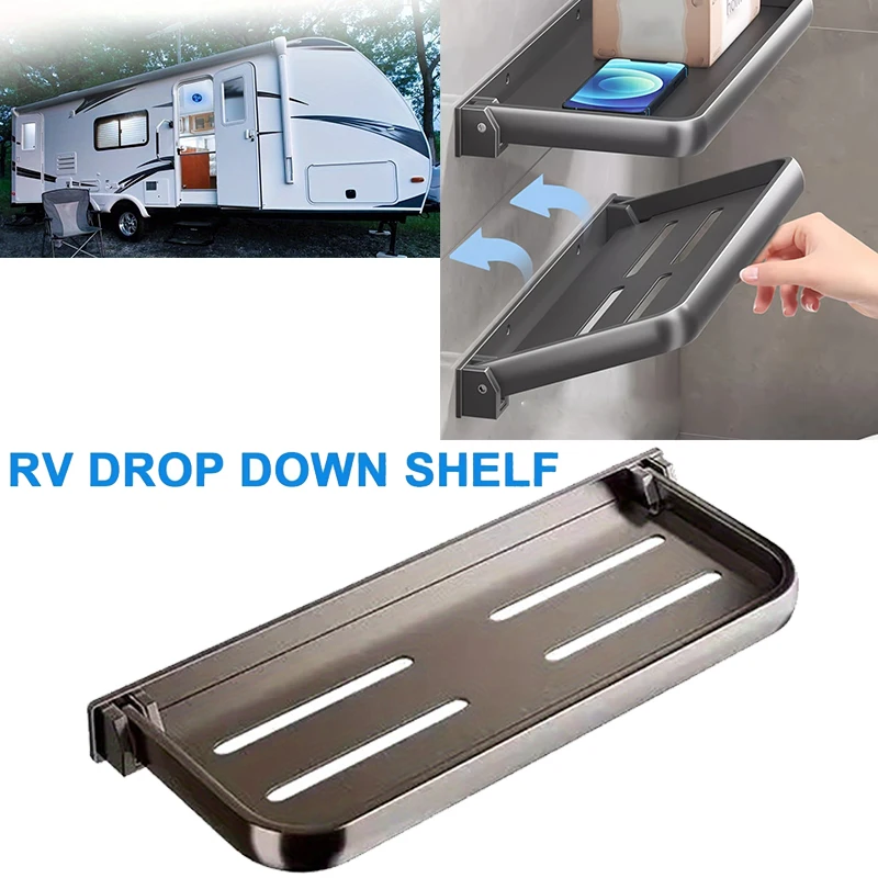RV Folding Wall Rack Single Layer Drop-Down Aluminum Foldable Shelves Van Organizer Wall Storage Caravan Motorhome Accessories
