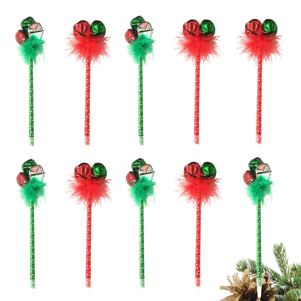 

10Pcs Fashion Jingle Bell Ballpoint Pen Christmas Holiday Festive Party Favors Gift Pens(Red and Green)