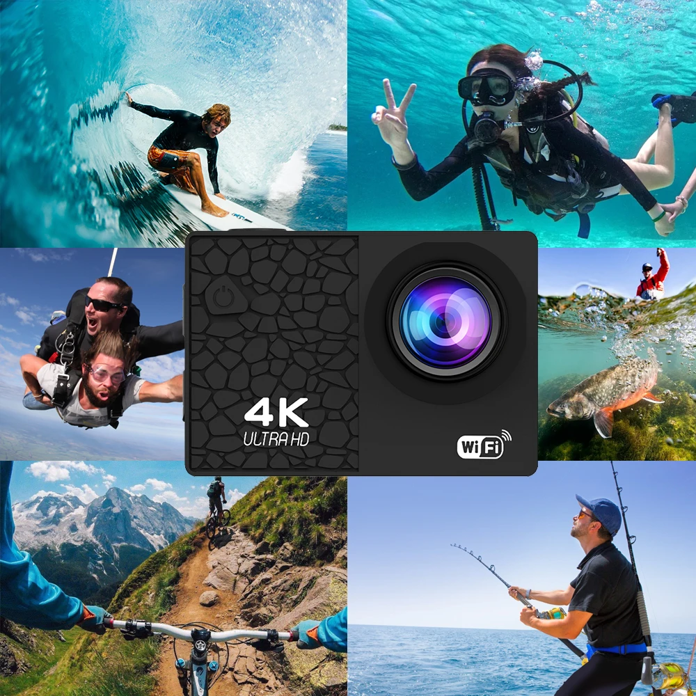 4K/30fps Ultra HD Action Camera WiFi 2.0-inch Waterproof Helmet Video Recording Camera Sports Camera Outdoor Mini Portable Cam