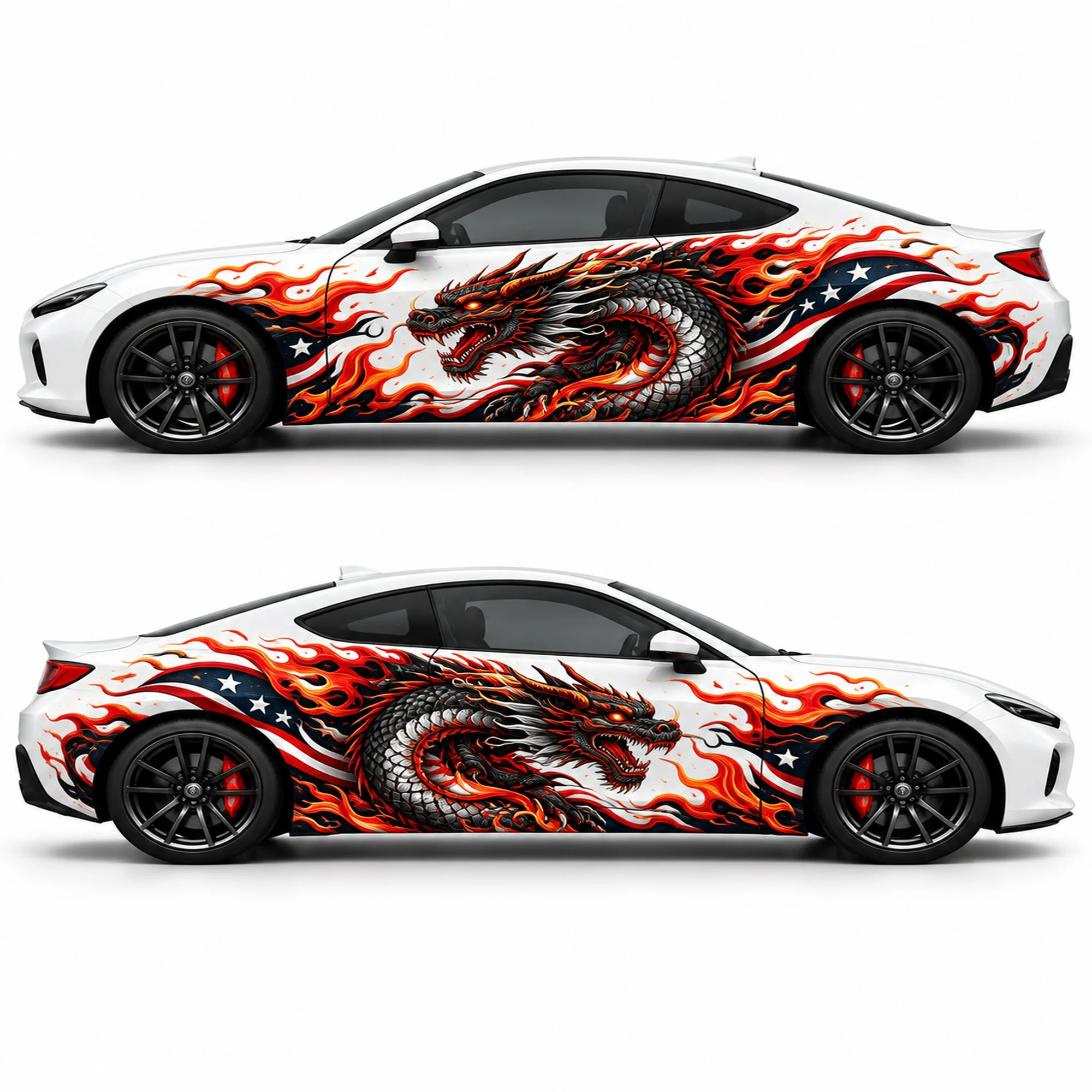 2 PCS Flame Dragon Car Side Decals, Die-Cut Vinyl Sticker Set
