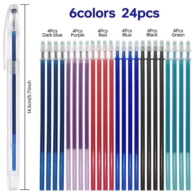 Новинка 2025 года, 6 термостираемых ручек, маркеры для ткани с 24 стержнями, маркеры для ткани подходят для квилтинга, швейные принадлежности