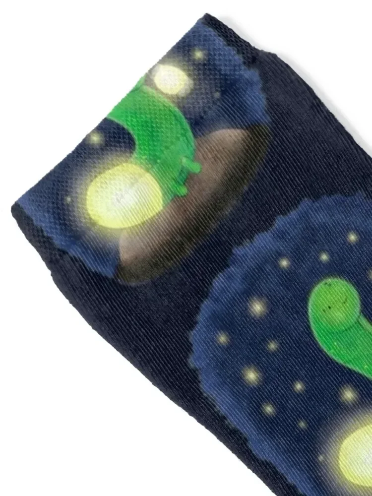 Cute green glow worm with lantern cartoon illustration Socks winter gifts Stockings Non-slip Novelties Socks Women's Men's