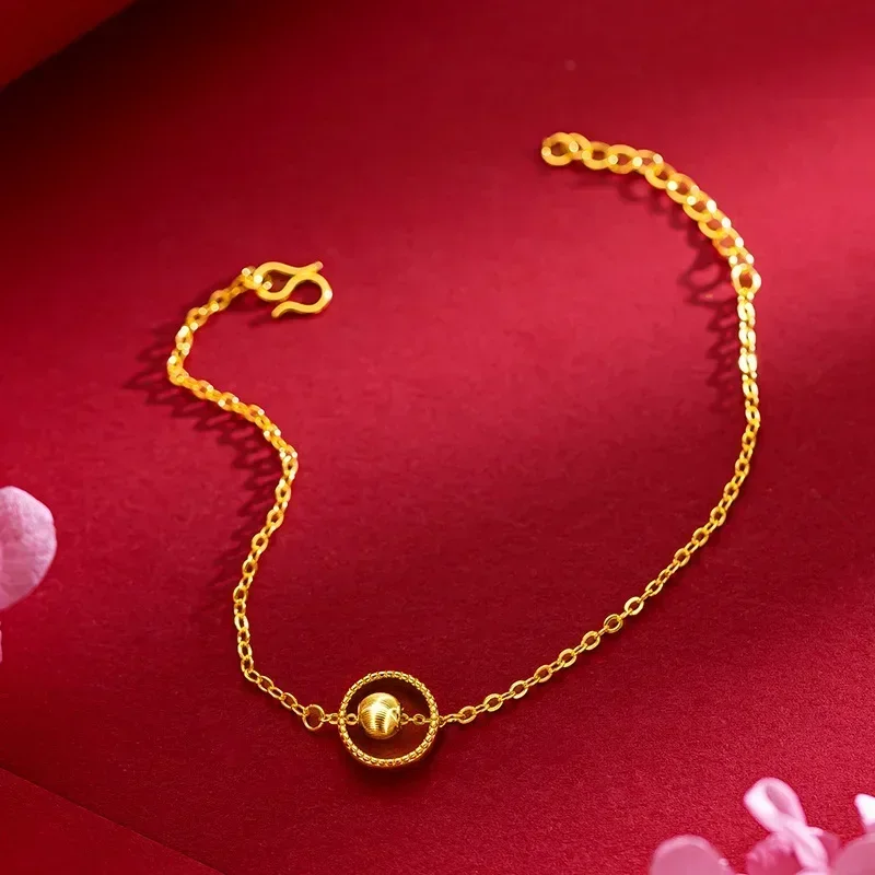 

Luxurious 24K Yellow Gold Cat's Eye Bead Clavicle Chain, 999 Real Gold Necklace for Women Fashion Wedding Party Charm Jewelry