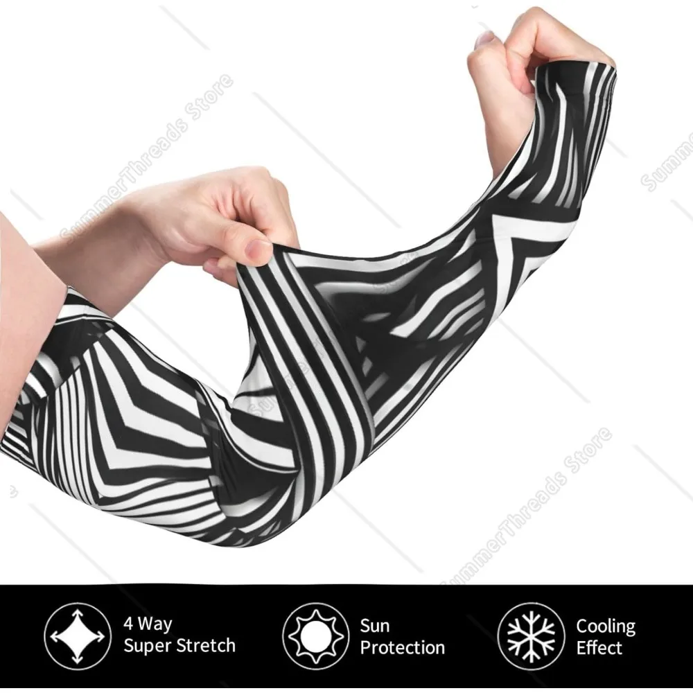 Mangas de líneas geométricas blancas y negras para hombres y mujeres, mangas para cubrir las mangas de los brazos