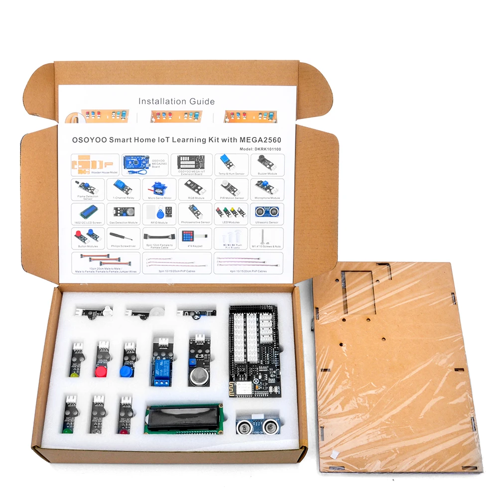 OSOYOO IoT Smart Home Learner Kit for Arduino MEGA2560 Larning Electronic STEM How to Code Mechanical Building