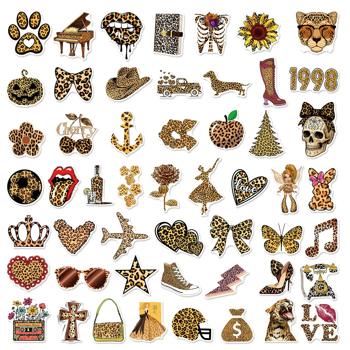 

50 шт. наклеек с леопардовым принтом, мультяшные стикеры, креативные наклейки для девочек, граффити, декор для ноутбуков, телефонов, гитар, кружек, автомобилей, велосипедов