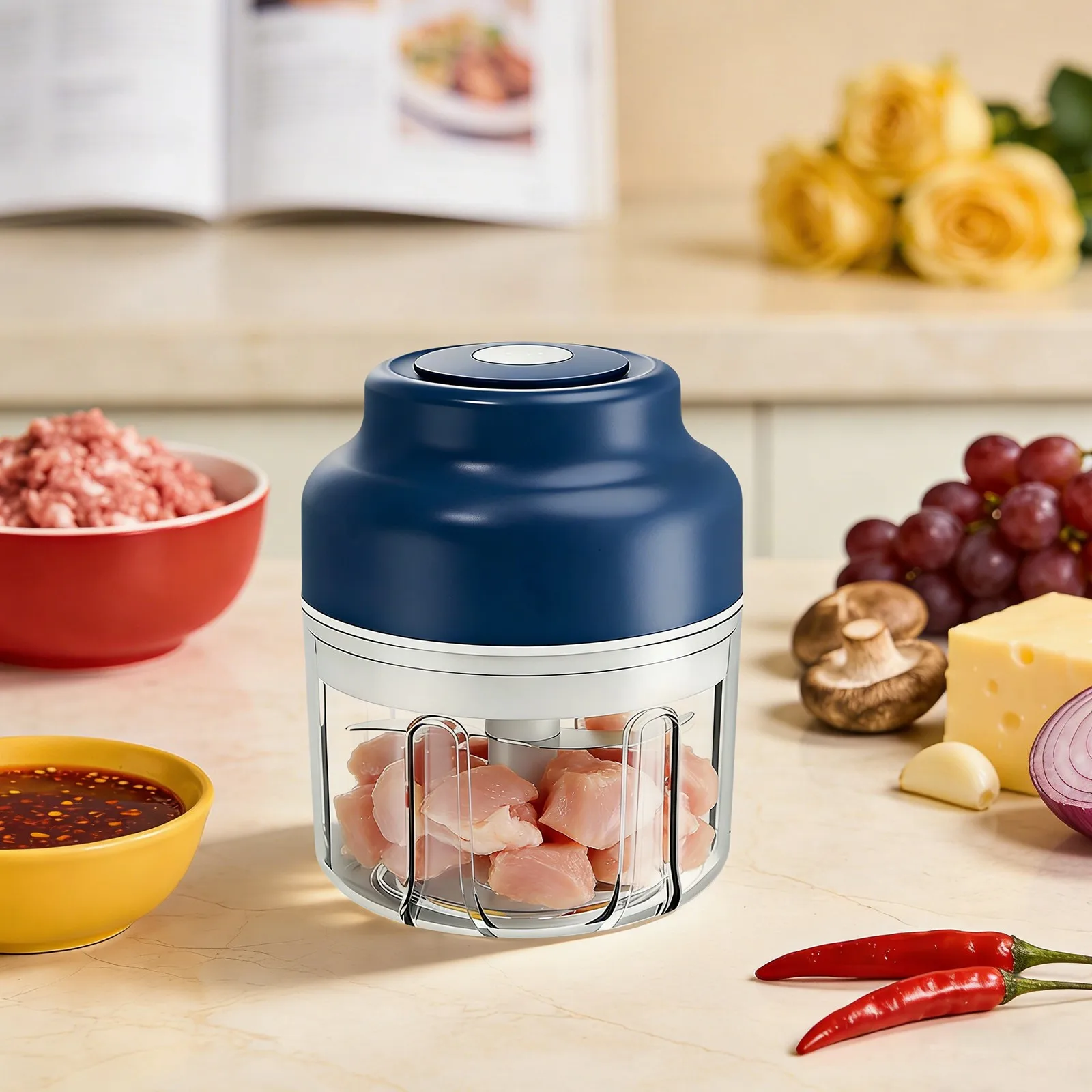 

Electric Garlic Chopper USB Rechargeable Mini Food Chopper Stainless Steel Blade Portable Mincer For Vegetables Nuts Baby Food