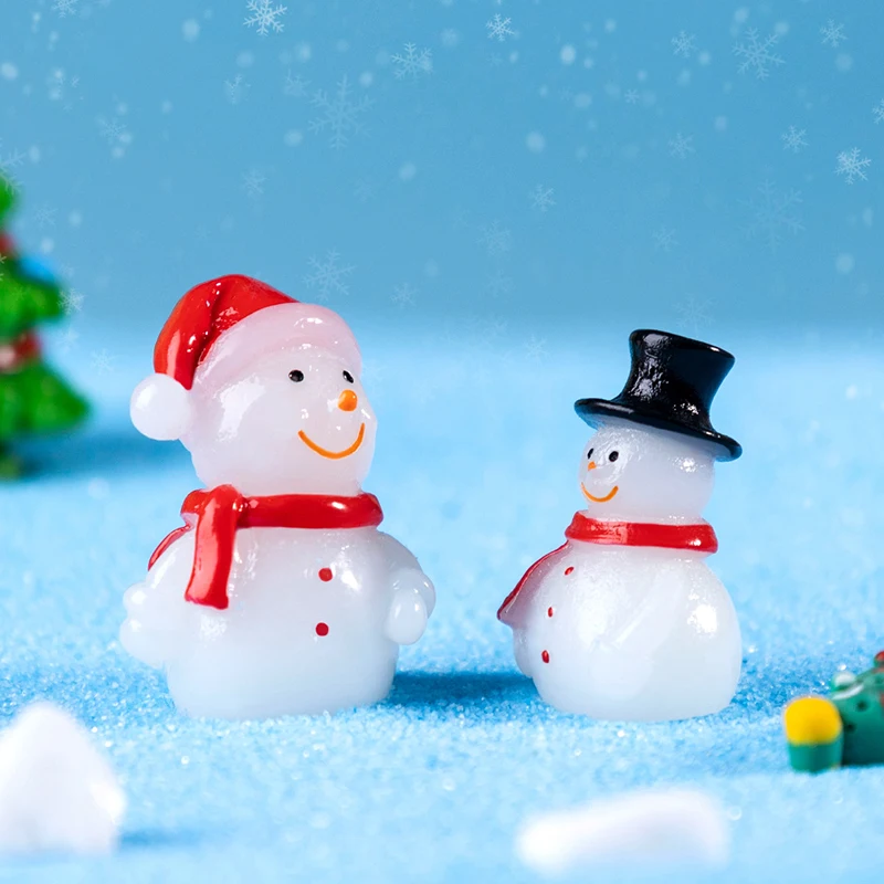 4 stuks Kerst Creatieve Cartoon Lichtgevende Sneeuwpop Beeldje Micro Landschap Decoratie DIY Woondecoratie Accessoires Geschenken