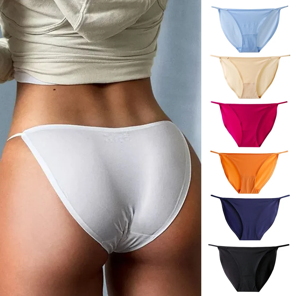 Womens Sexy High Cut Underwear Panties T-Back G-String Underwear  Ice Silk Low Waist Lingerie Thongs Breathable Bikini