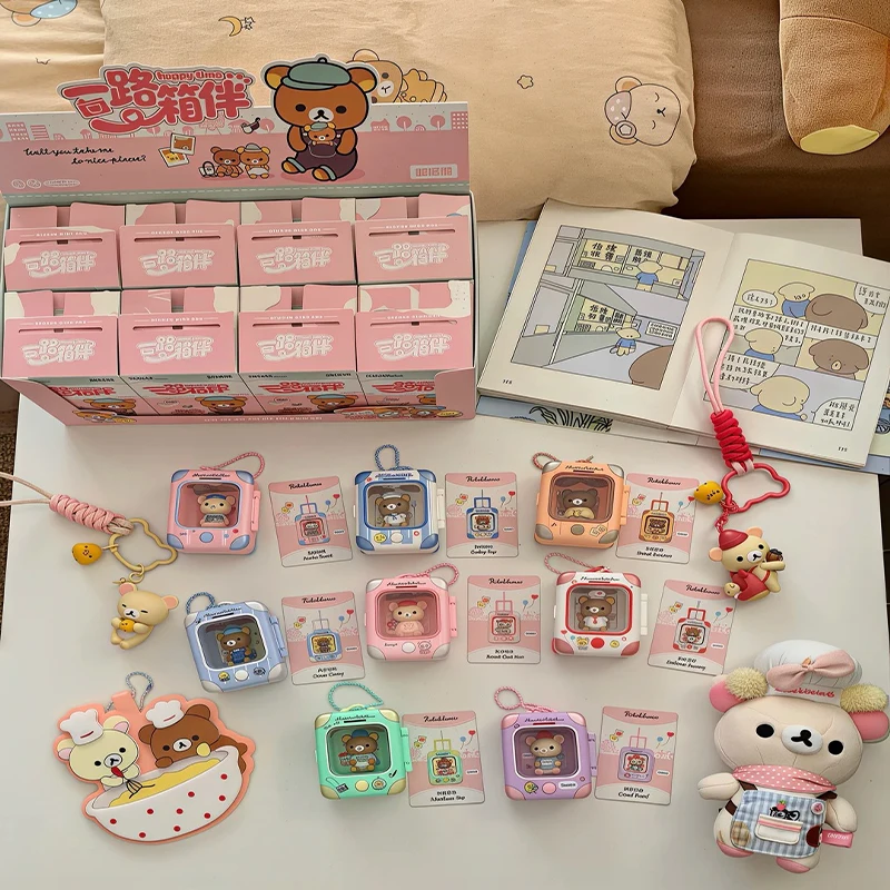 Original Rilakkuma Reisegepäck-Serie Blindbox LED-Lichtanhänger Niedlicher Mini-Rucksack Charm-Spielzeug Figur Geburtstagsgeschenk für Fans