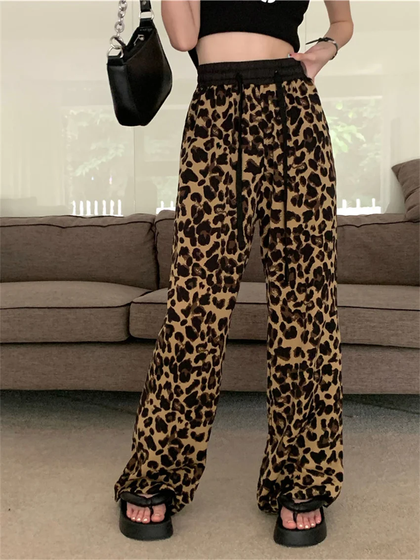 Imagem -04 - Plamtee Verão Leopardo Calças Femininas em Linha Reta Casual Impresso Animal 2023 Fino Chique Solto Todo o Jogo do Vintage Calças de Moda Diária