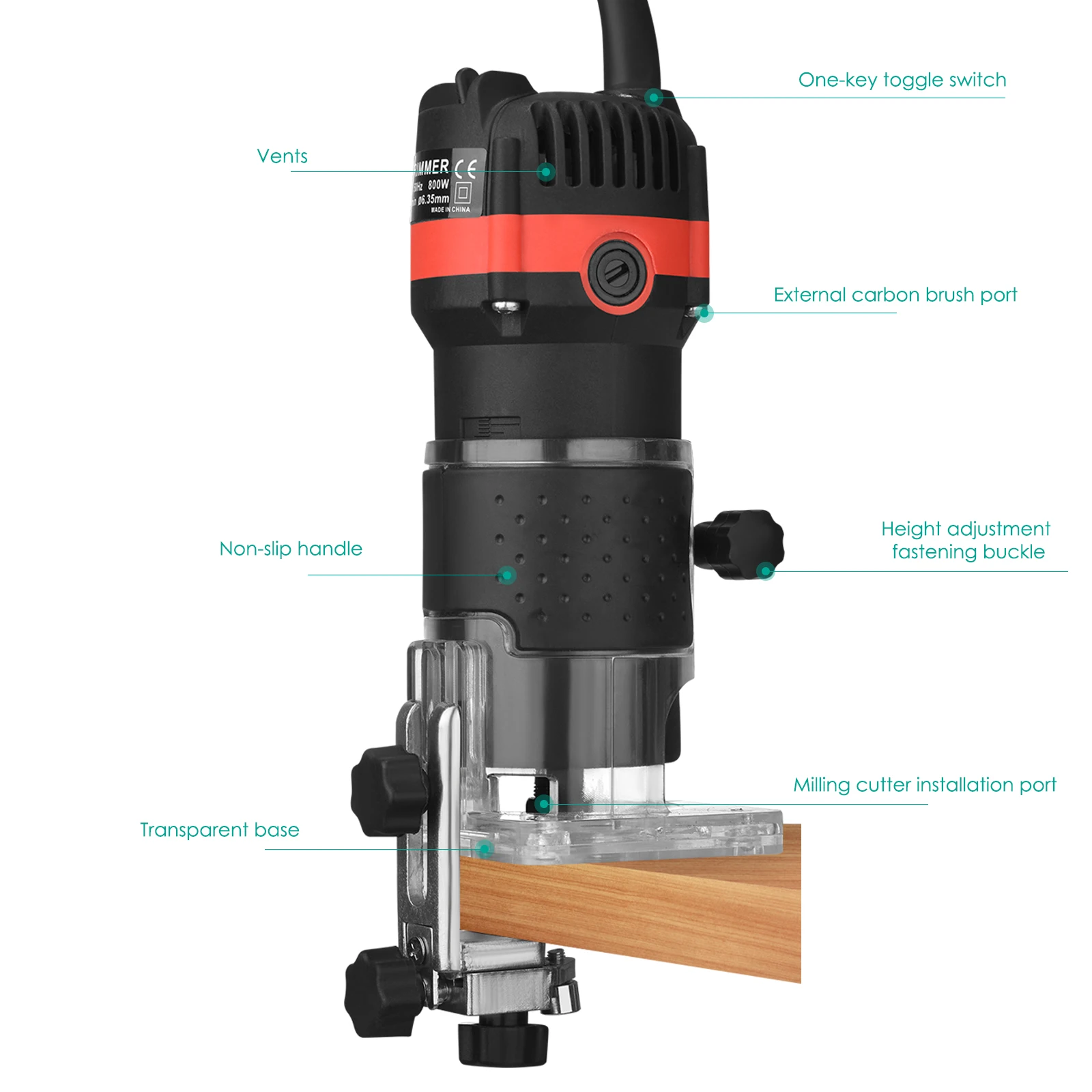 Compact Wood Router Tool Portable Hand Router Woodworking with 15pcs Router Bits DIY 800W 33000RPM Electric Trimmer Wood Router