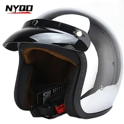 Retro Motorcycle Helmet Electric Scooter Mirror Reflective Electroplating Silver Half Helmet DOT Motorcycle Helmet