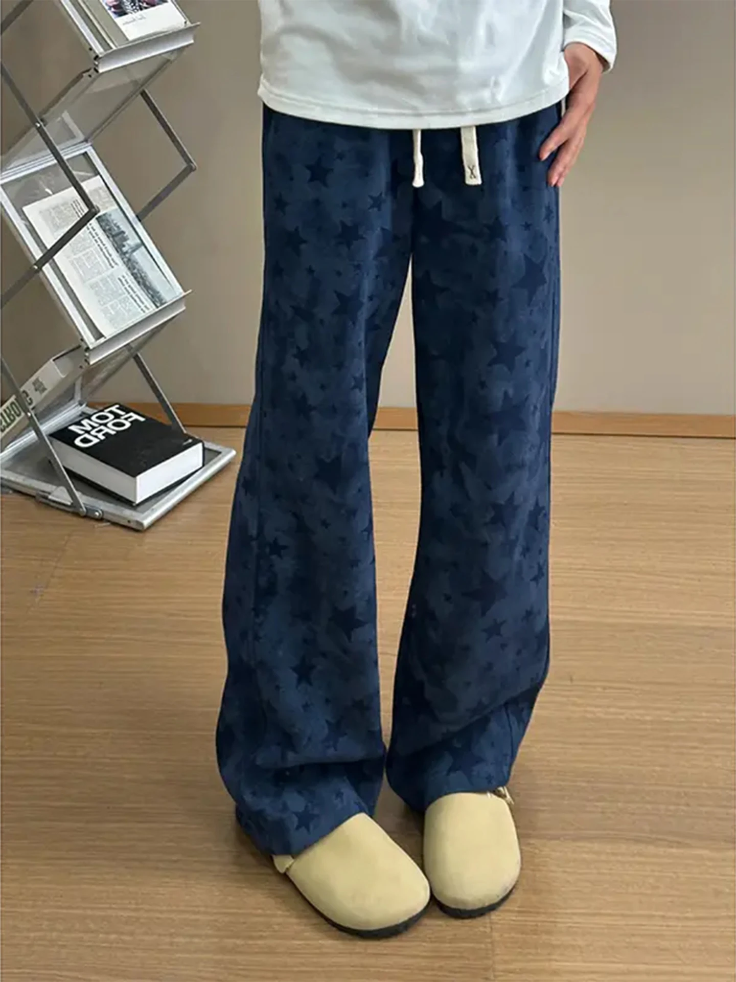 Tibetan Blue Star Dyed Bend Knife Sweatpants Men's Style American Retro Sports Pants CleanFit Straight Leg Autumn Wear