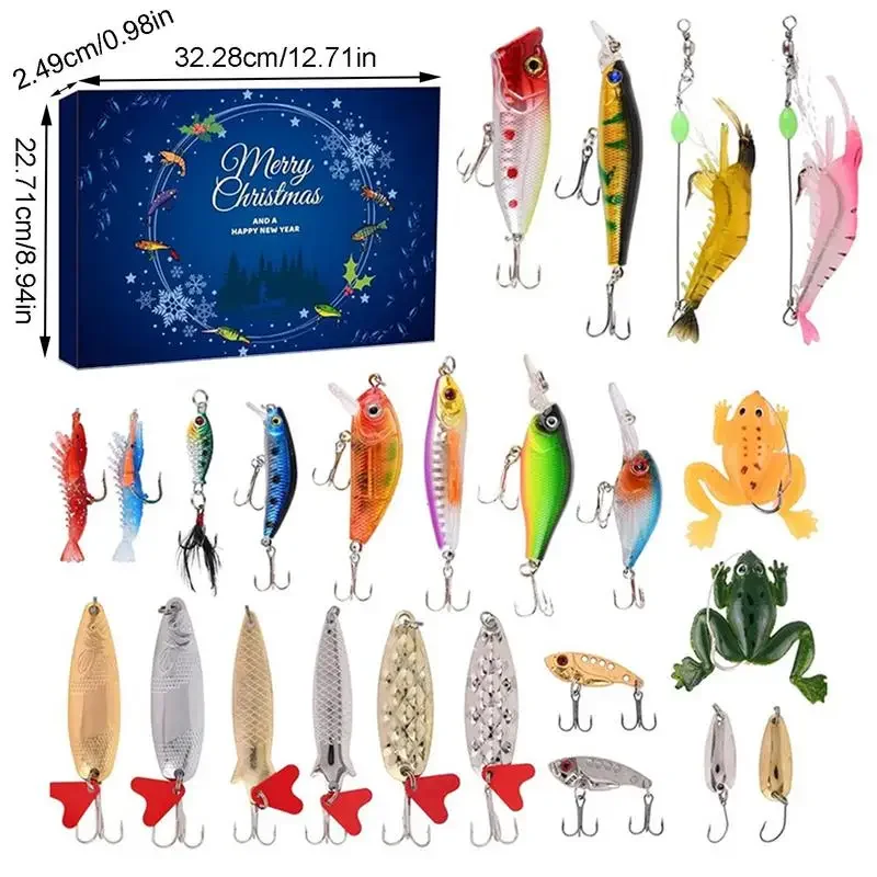 24 Days Christmas Advent Calendar 2024 Fishing Christmas Countdown Calendar Fish Bait Calendar for Christmas Gifts