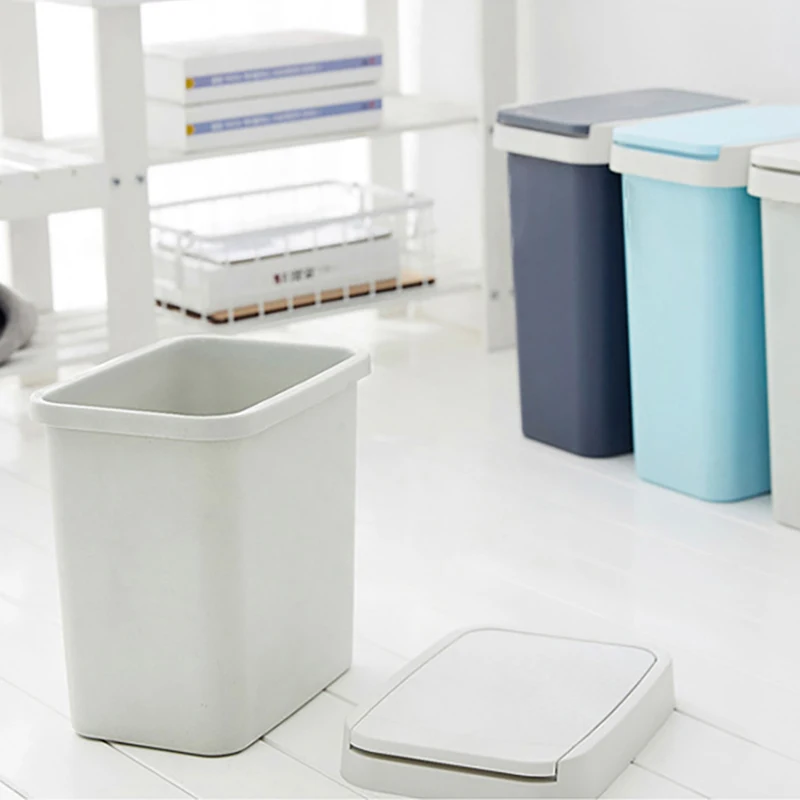 Creative Flip Trash Can Dustbin With Lid, Pressing Type Rubbish Basket Waste Bins Kitchen Bathroom Garbage Can Storage Bucket