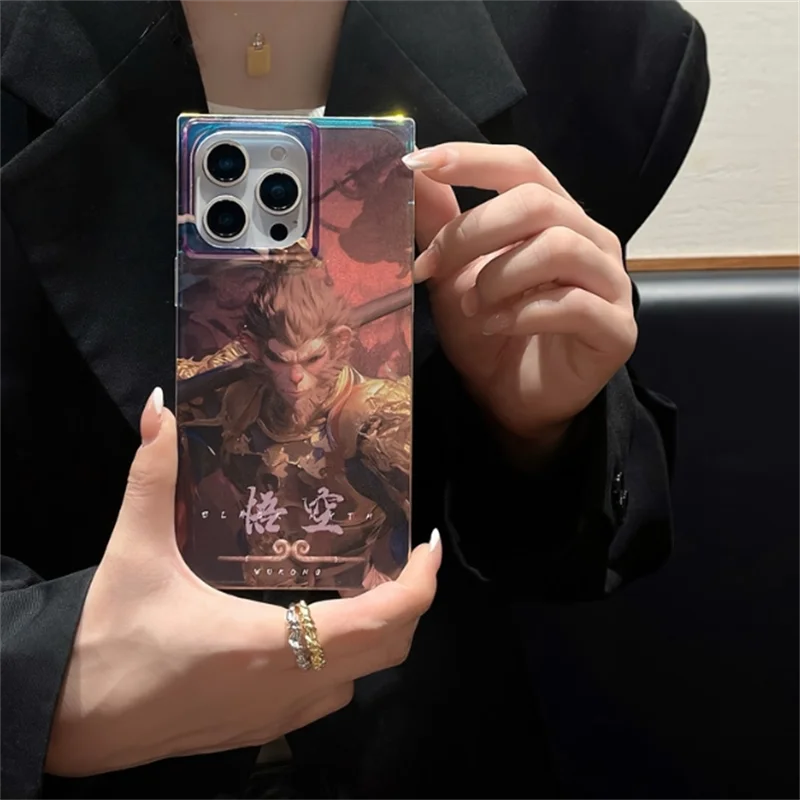 Anime Monkey Black Myth Goku Chinese Culture Phone Case For iPhone 15 Pro Max 14 13 12Pro Square Laser Drop-resistant phone case