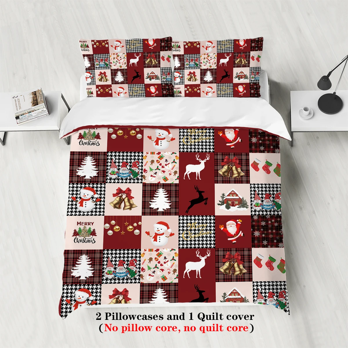 3pcs Merry Christmas themed printed bedding set, Christmas trees and deers pattern, 1*duvet cover+2*pillowcase, a Christmas gift