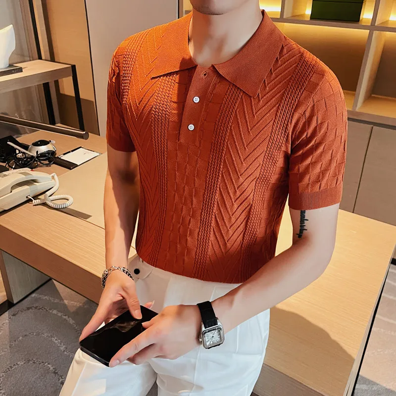 2023 Men's Summer High Quality Fashion Knitting Short Sleeve Polo Shirts/Male slim fit lapel Casual Polo Shirts S-3XL