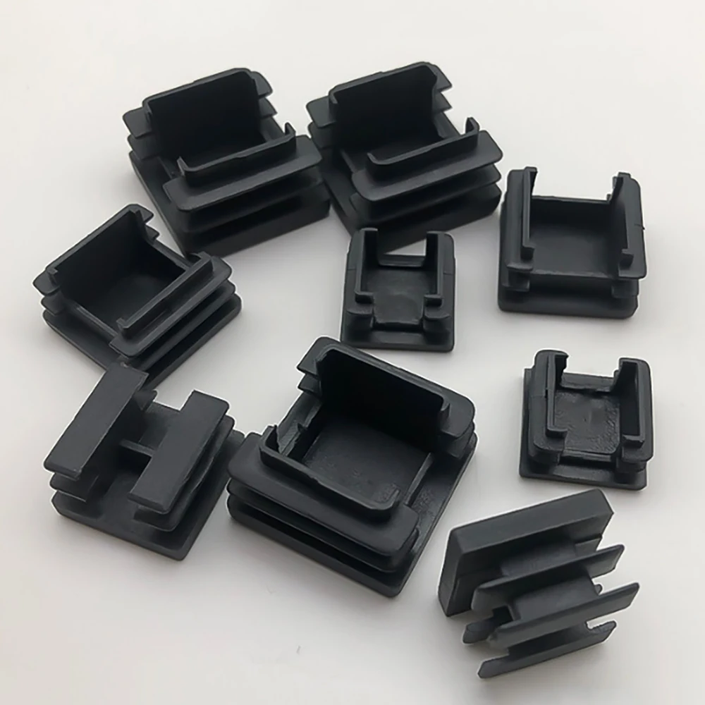 10-100Pcs PE Black Open Square Plug Thickened Tube Square Plug Open Tube Plug Square Foot Pad 20*20mm 25*25mm 30*30mm