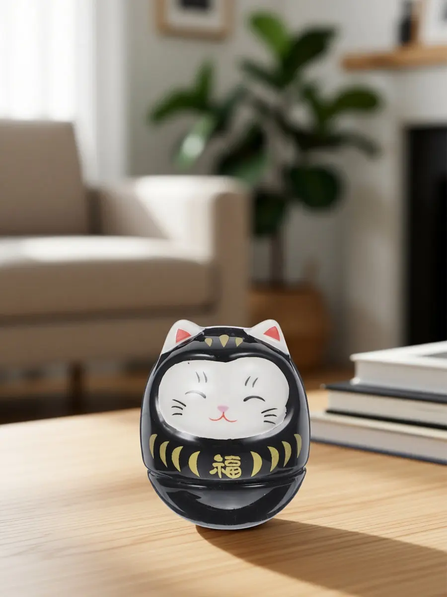 Fortune Cat Tumbler Ceramic Creative Desktop Ornament Stable Wobble Lucky Cat Decor Small Compact Table Decoration Japanese