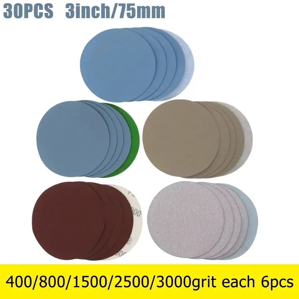 

Flexibility Sanding Disc Waterproof Wet/Dry Durability Hook&Loop Round Silicon Carbide 30* 30pcs 3In 400-3000grit