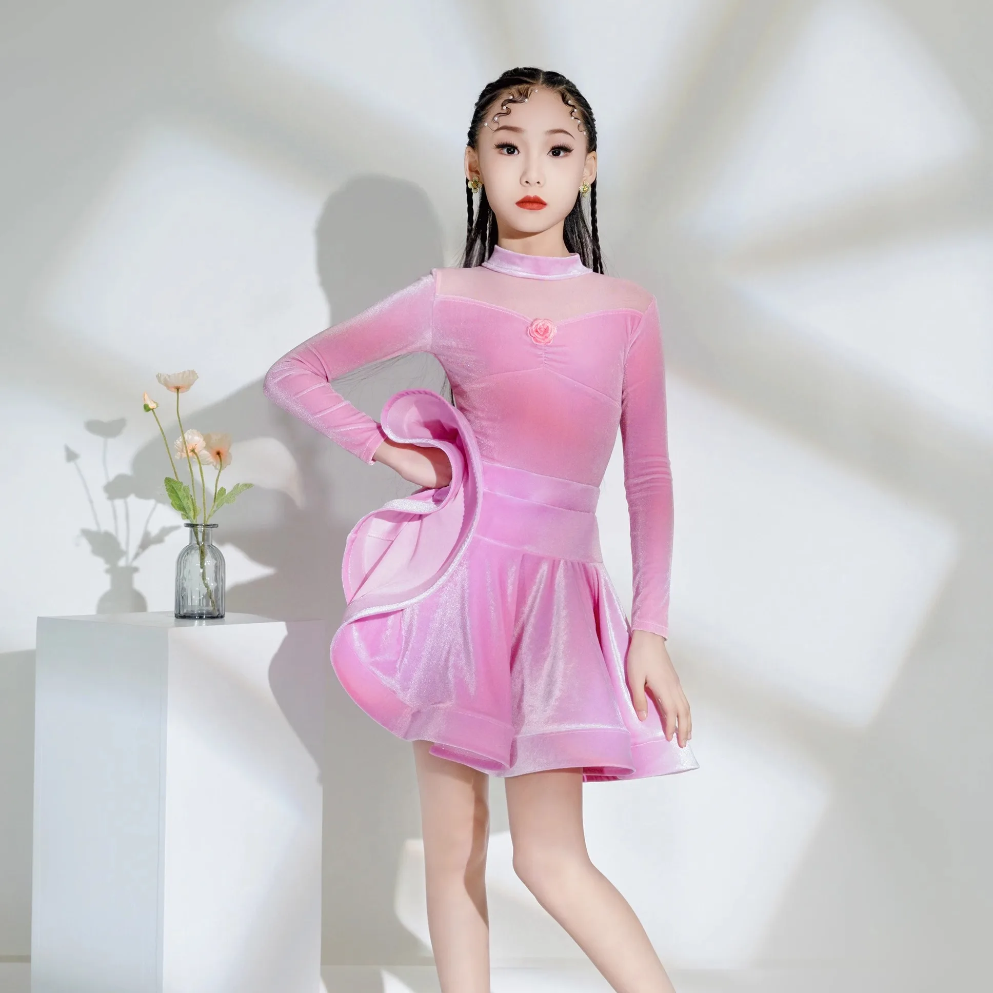 Autumn Winter Children's Latin Dance Practice Dress Girls Professional Standard Competition Clothes Dance Performance Clothes