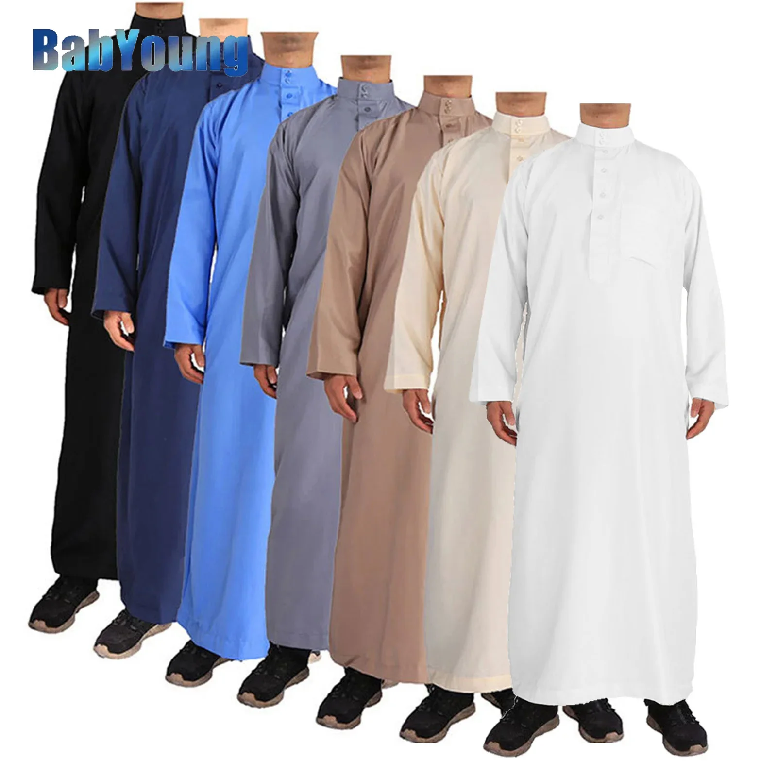 

Muslim Fashion Muslim Middle East Men Long Sleeve Arab Crew Neck Islamic Solid Color Kaftan Maxi Dubai Long Jubba Thobe Abaya