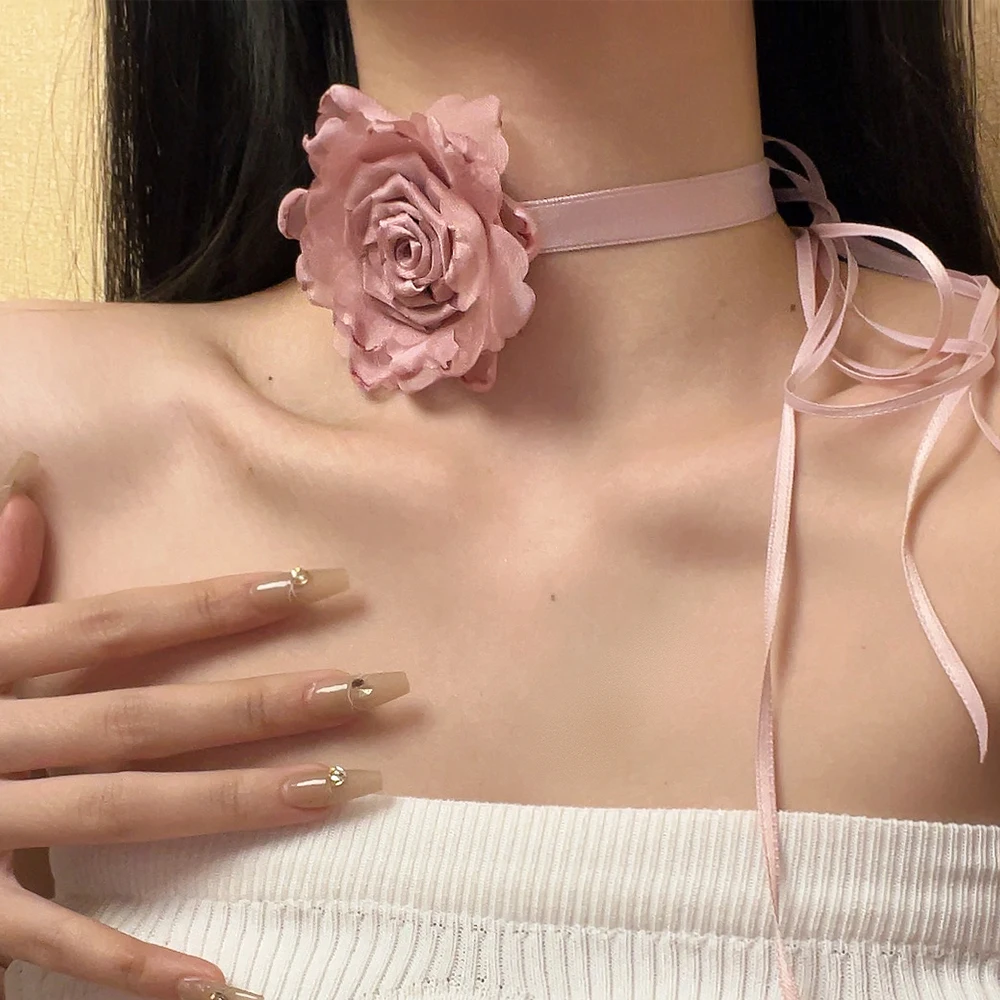 

Dry Rose Bloom Necklace Romantic Elegant Ribbon Choker Fashion Accessory Unique Design Clavicle Chain Trendy Jewelry