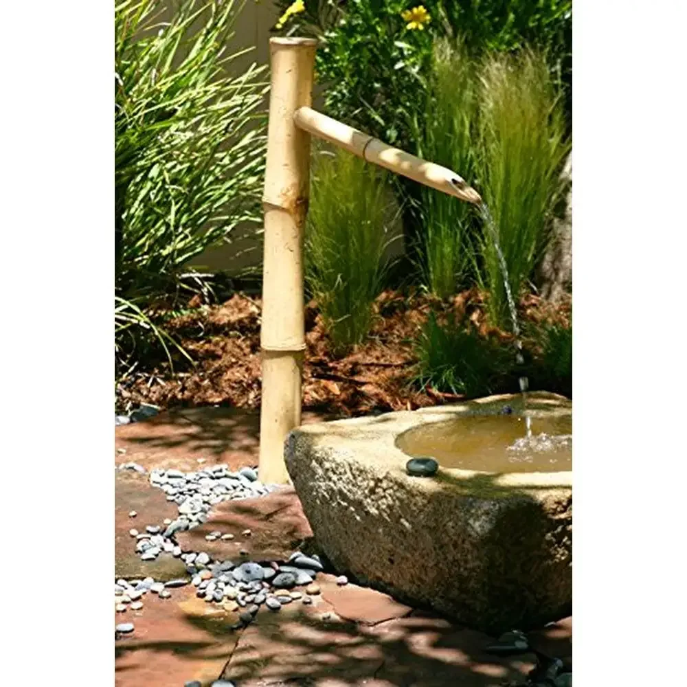 

36" Tall Outdoor Bamboo Water Fountain Kit with Electric Pump Handmade Natural Split-Resistant Spout Garden or Pond Zen Oasis