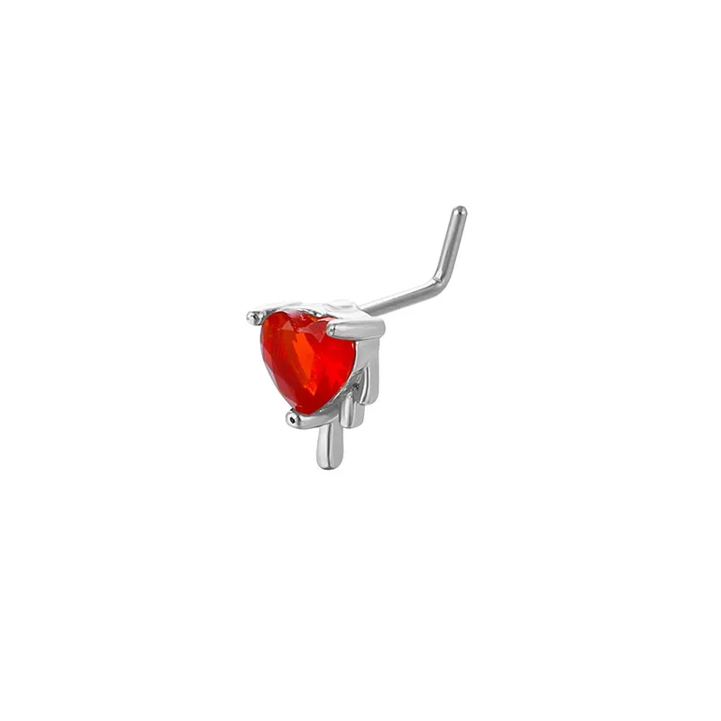 L Bend Stainless Steel Nose Piercing Jewelry Red Heart Nose Rings for Women Cubic Zirconia CZ Wig Nose Stud Rings Body Jewelry