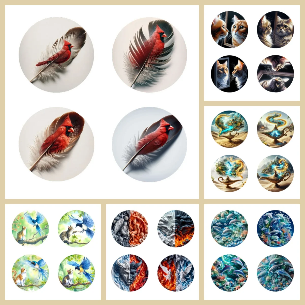 4 anti-slip and heat-insulating wooden coasters with animal patterns, suitable for kitchen and office festival gifts