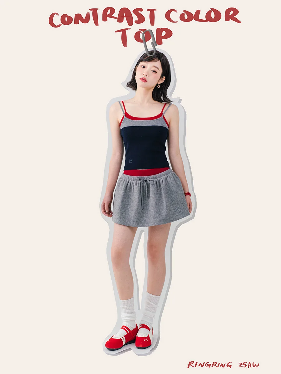 

RINING Contrast Color Knitted Strap Top Color Blo Casual Sle Women's Vest Strap Summer 2025 Faion Inner Wear