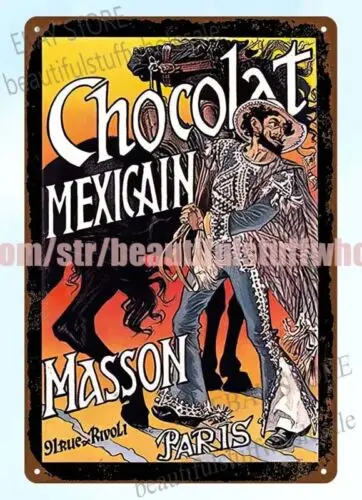 wall decor 1892 Chocolat Mexicain Masson Paris by Eugene Grasset metal tin sign