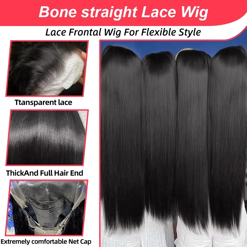 Bone Straight 13x6 HD Lace Frontal Human Hair Wigs Ready To Wear 5x5 Glueless Wig 230% Density 40 Inch 13x4 Lace Front Wigs