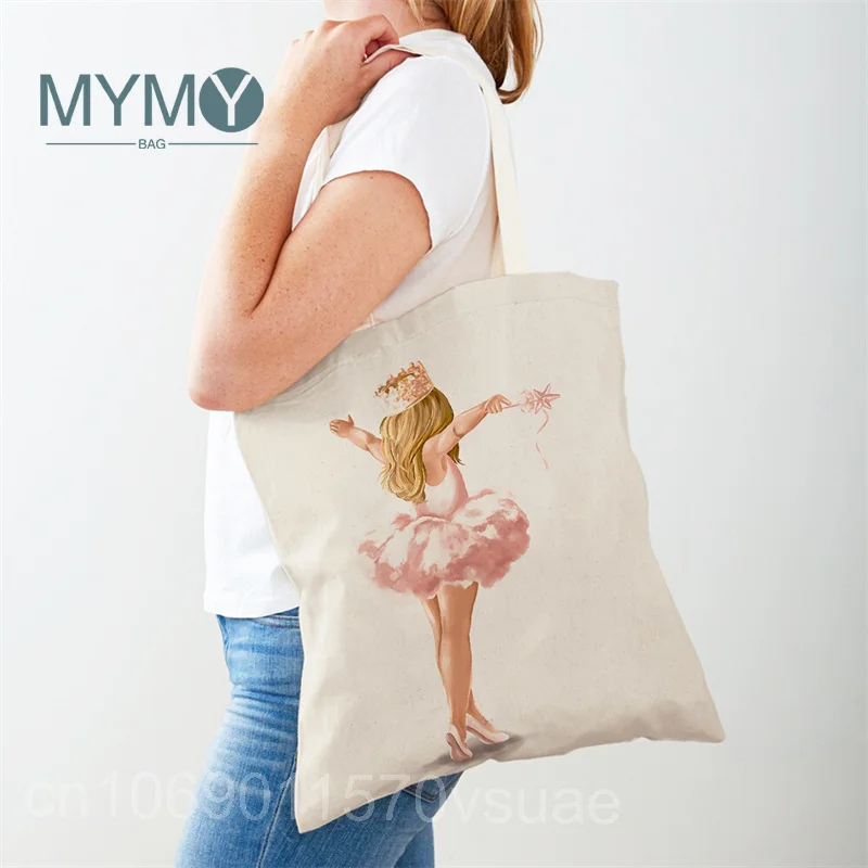 Cartoon Ballet Girl Printed Shoulder Bag Women Cute Supermarket Shopper Shopping Bags Ladies Eco Casual Tote Bag Canvas Handbags