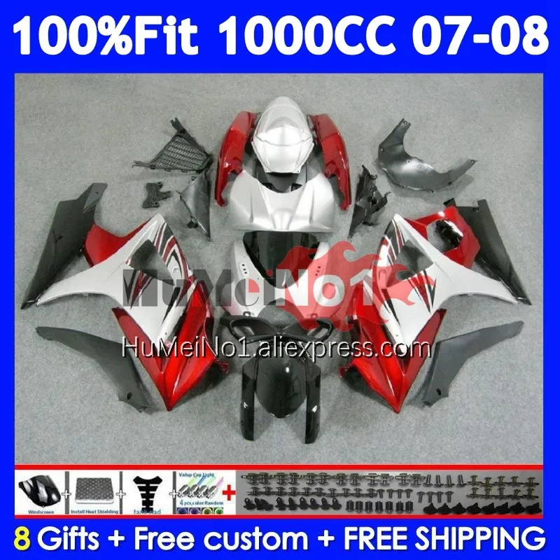 Injection Body For SUZUKI GSXR1000 K7 GSX-R1000 GSXR 1000 CC 119No.15 GSXR-1000 GSX R1000 07 08 2007 2008 Red silvery Fairings