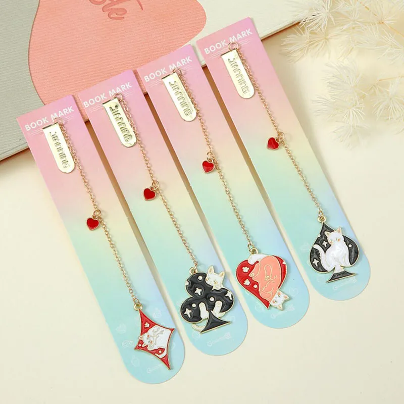 Cartoon Cat Poker Bookmarks Creative Classical Exquisite Mini Metal Art Pattern Book Mark Page Folder Office School Supplies