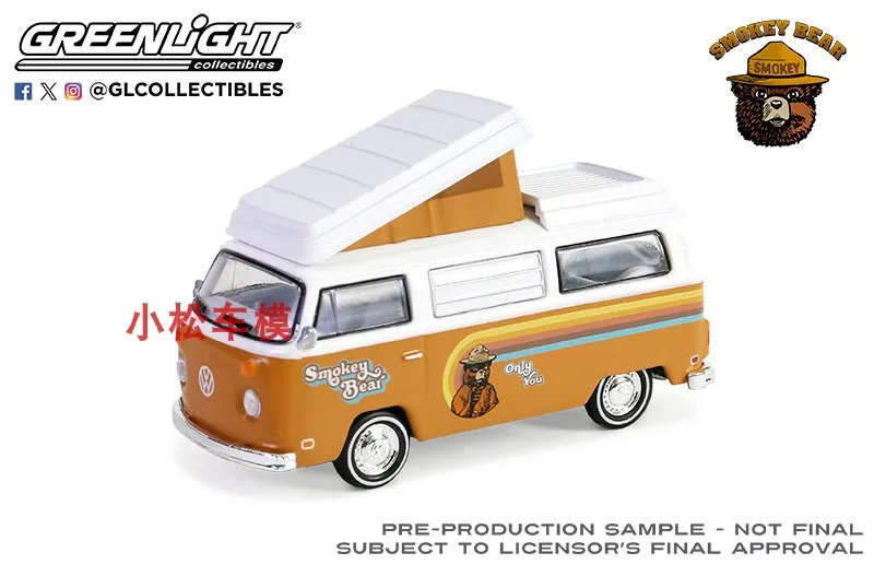 Ours fumé 1:64 3 – 1974 Volkswagen T2 Westfalia Camper, prévention des incendies forestières, Collection avancée, modèles de voitures d'ornement